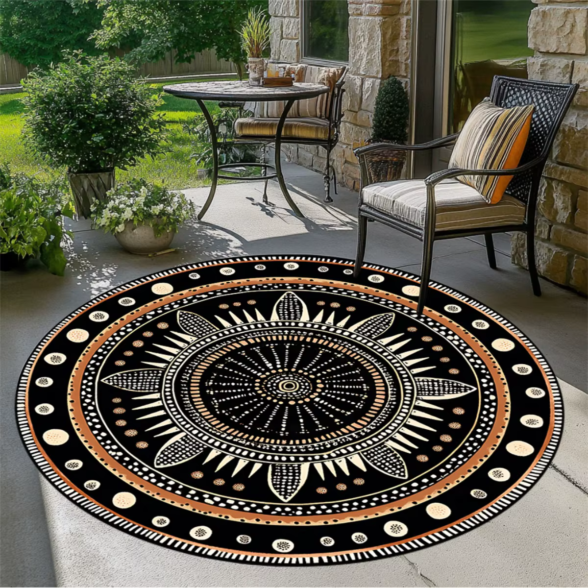 Tapis rond géométrique africain, polyester durable, résistant à la décoloration et lavable, design e