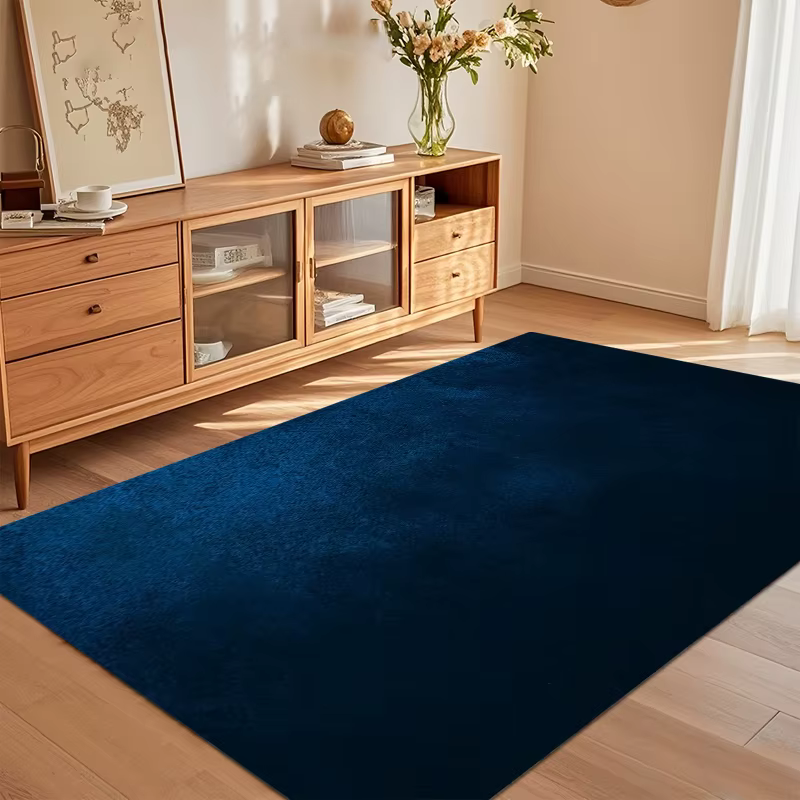 Tapis de sol en velours bleu marine uni, antidérapant, lavable, pour entrée, salon, chambre, décorat