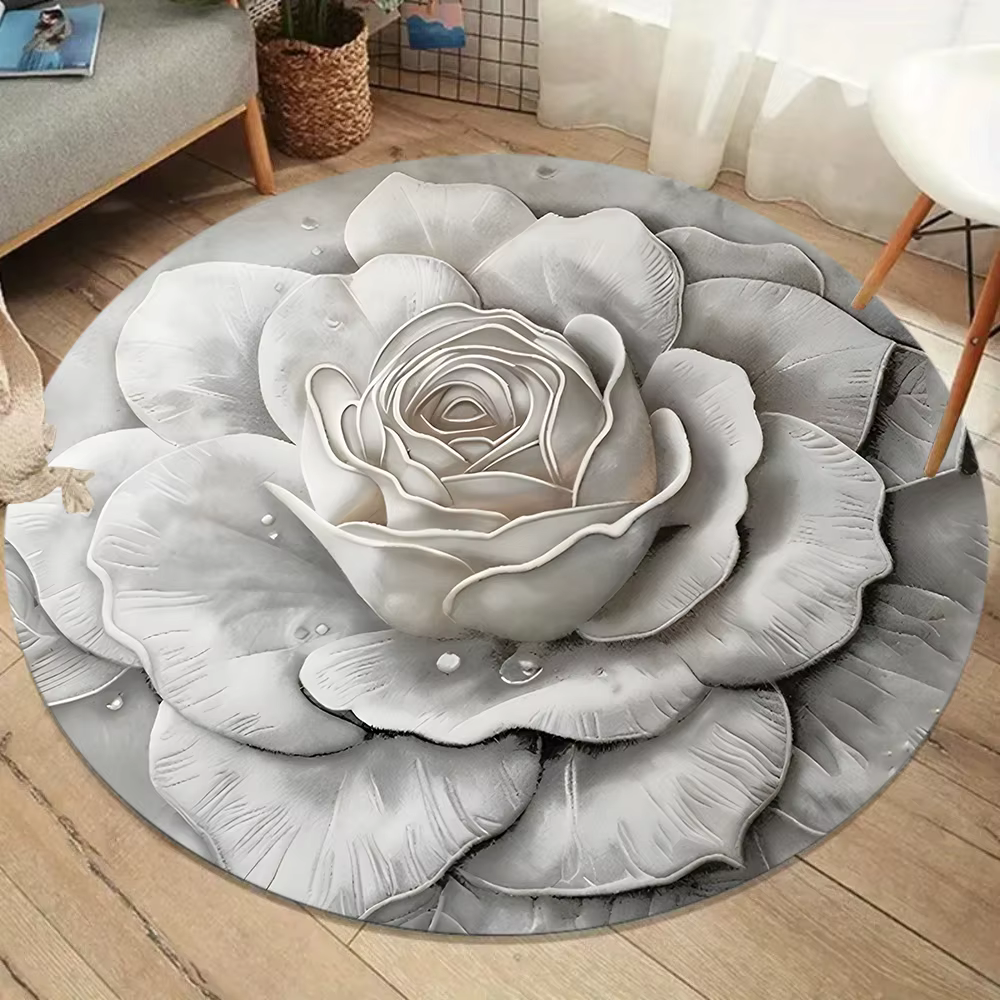 Tapis rond thème Floral réaliste 3D, pour salon, chambre à coucher, motif de Rose délicat, décoratio