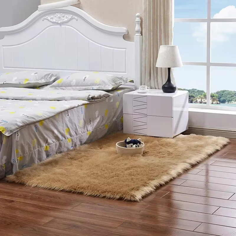 Tapis Shaggy en fausse fourrure pour salon et chambre à coucher, chaise de sol, polymère, peau de mo