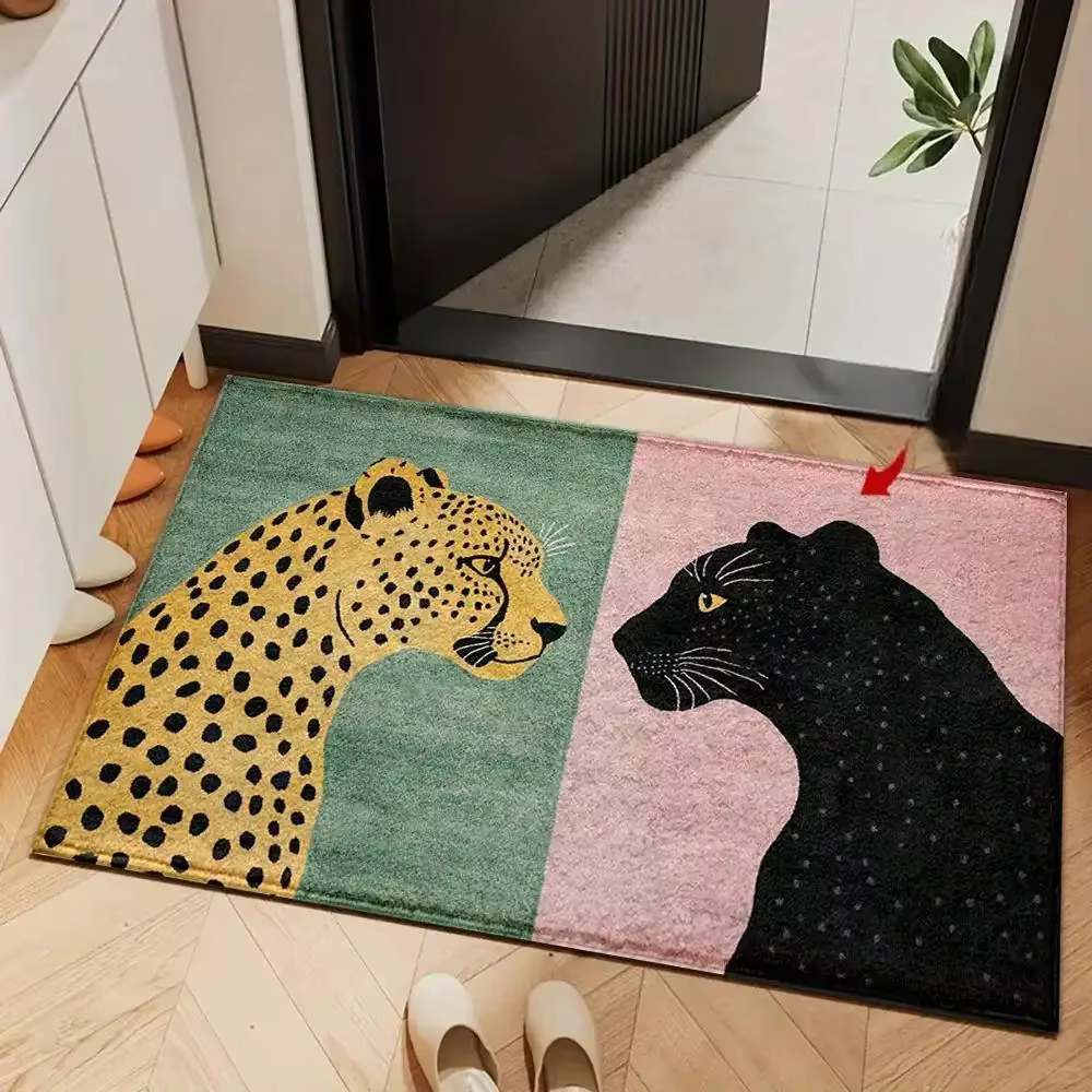 Tapis de bain imprimé léopard VIKAMA, tapis antidérapant en flanelle douce, tapis de douche imperméa