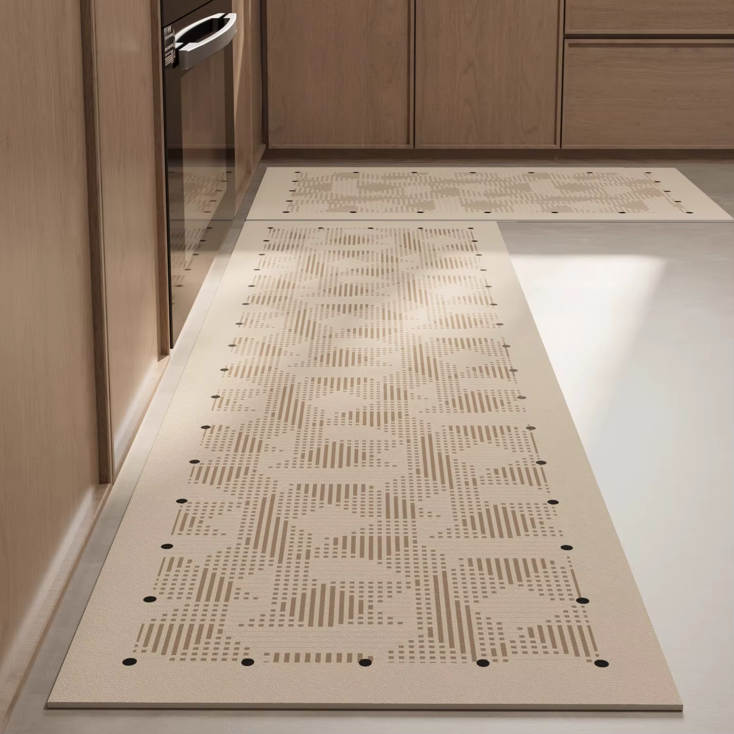 Tapis de cuisine antidérapant, résistant à l'huile, imperméable, ligne minimaliste, en cuir texturé,