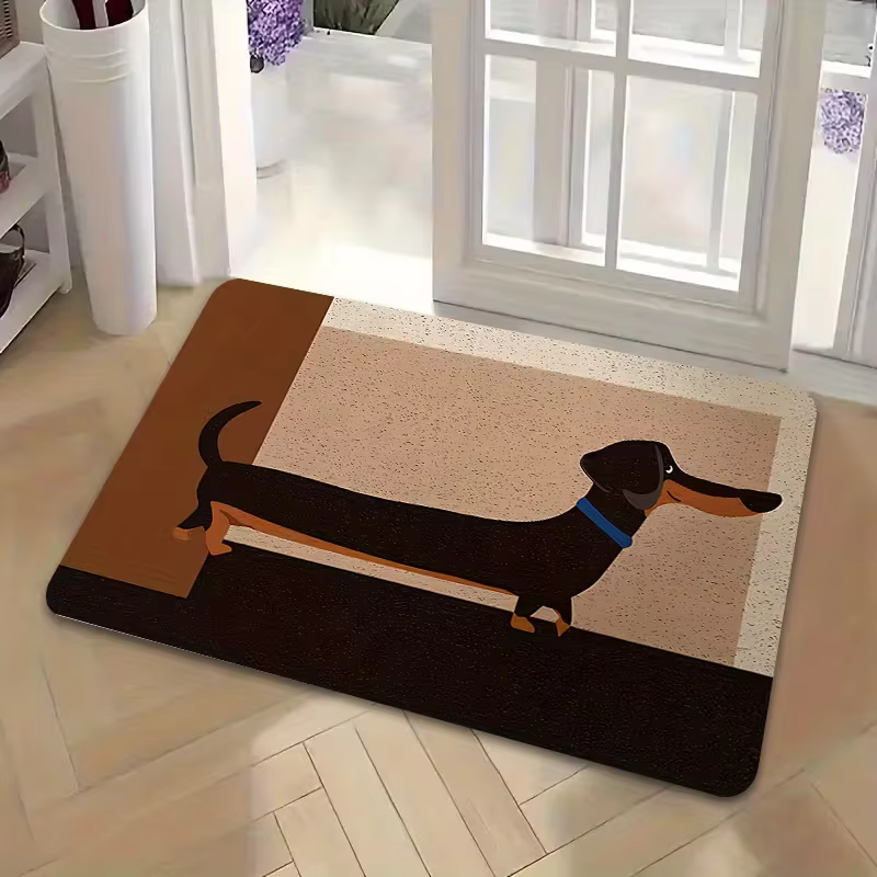 Un adorable tapis de bienvenue en forme de teckel brun ou noir, doux et moelleux pour le porche, la