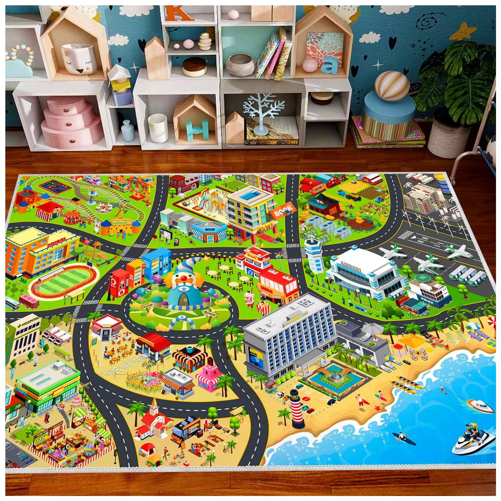 Tapis de course automobile pour décoration intérieure, tapis de jeu pour enfants, tapis de sol pour