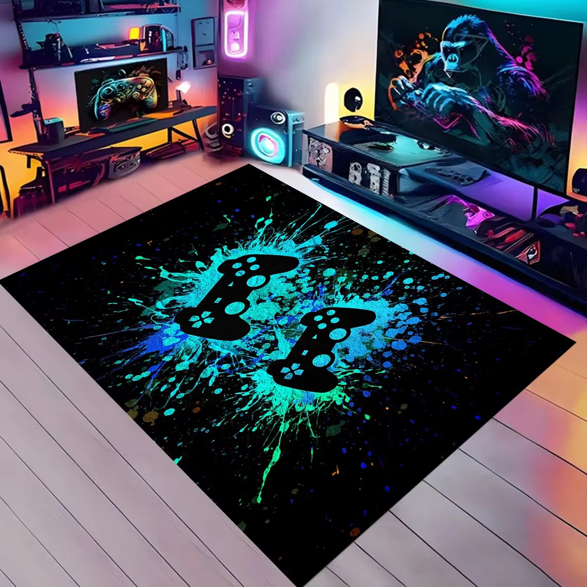 Tapis de jeu pour chambre de garçon, tapis gamer avec design de manette, tapis pour salle de jeux, d