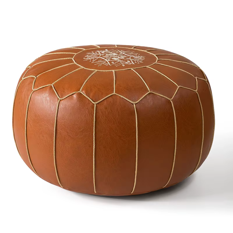 Pouf marocain en cuir PU, housse de repose-pieds, pouf rond, coussin en cuir Él, artisanat