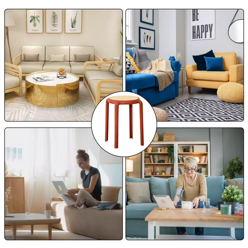 Tabouret Empilable Rond de 46cm avec Dos aux, pour Bar, Salle à Manger, PP, pour Irritation, Restaur