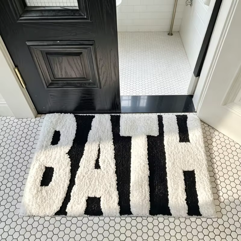 Tapis de bain antidérapant design BATH, tapis de salle de bain en polyester ultra absorbant, tapis d