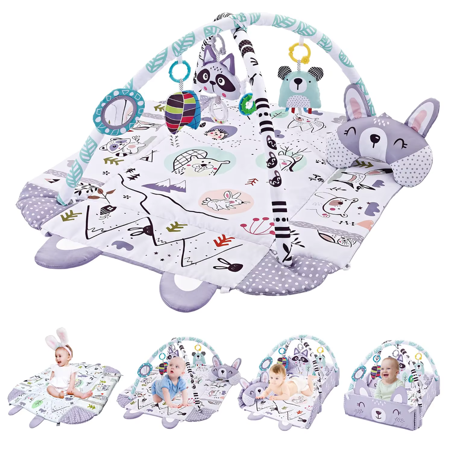 Tapis d'éveil 4 en 1 pour bébé, pliable, avec miroir et coussin, tapis éducatif épais adapté aux nou