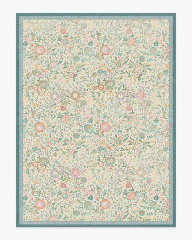 Tapis Bridgerton Royal Garden Ivory Jade pour salon, tapis multicolore Morris Fruit Blue, tapis déco