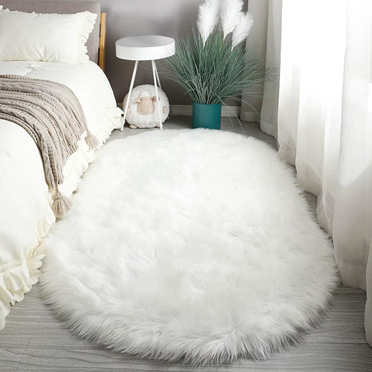 Tapis VIKAMA moderne de couleur unie, ovale, doux et moelleux, pour salon, chambre à coucher, chevet