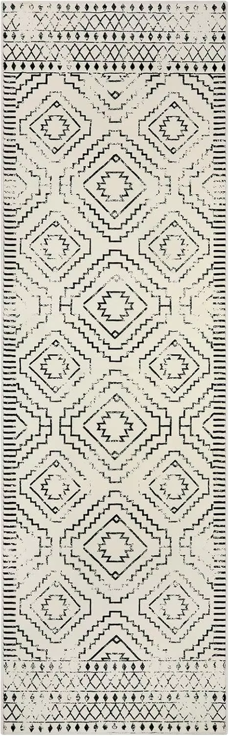 Tapis de couloir orange bohème tribal, motif géométrique rétro, antidérapant, lavable, pour entrée, 