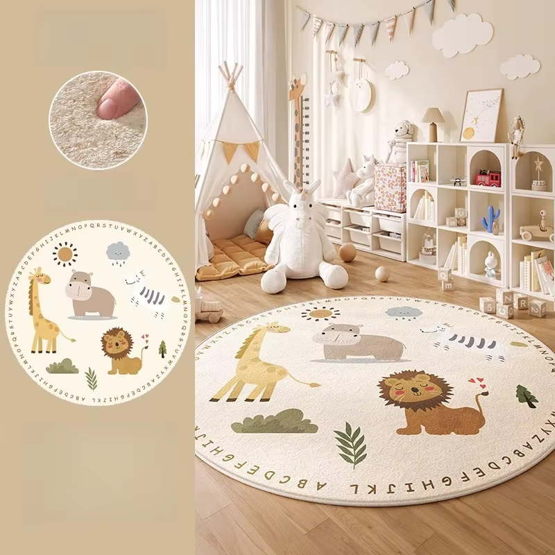 Tapis rond de décoration de chambre à coucher de Style dessin animé, tapis à motifs d'animaux pour s