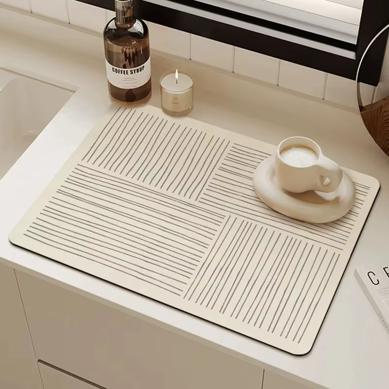 Tapis de vidange de cuisine à motif de ligne géométrique Beige clair, motifs de Texture de lignes mu