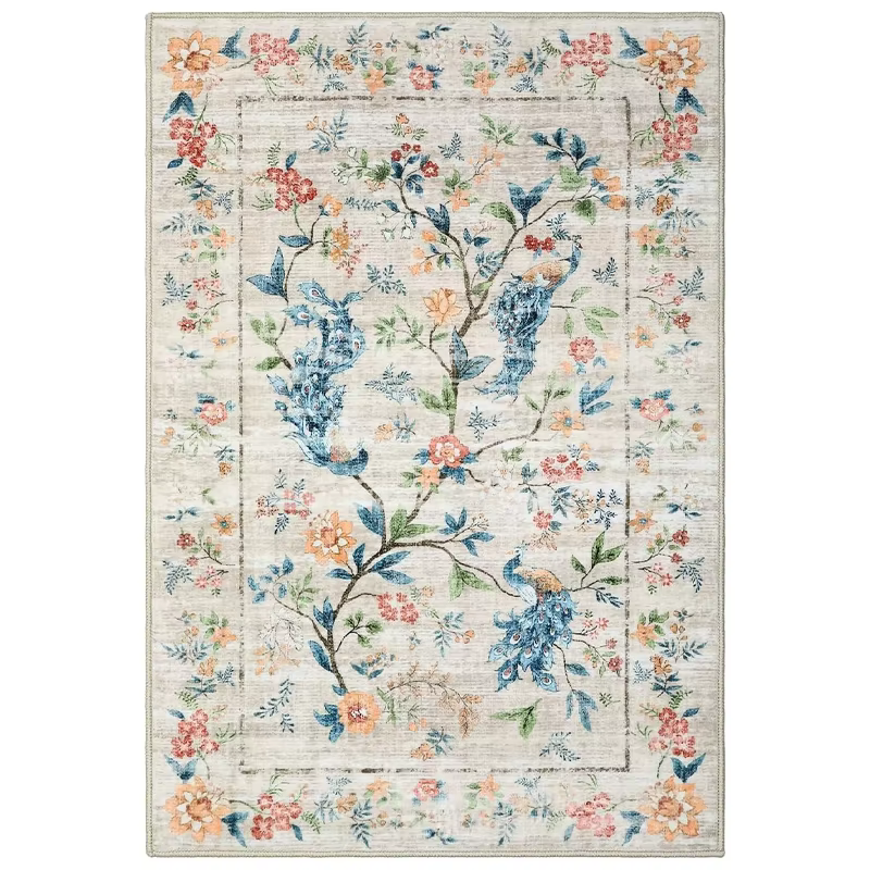 Tapis de salon, tapis de chambre à coucher, lavable en machine, pliable, antidérapant, noir, imprimé