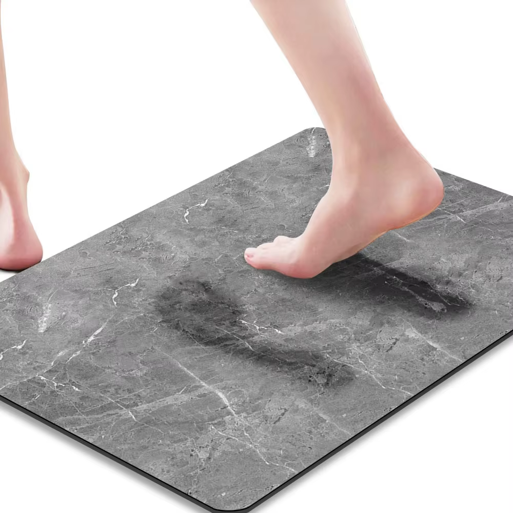 Tapis de bain en diatomite marbrée antidérapant, super absorbant, séchage rapide, tapis de douche la