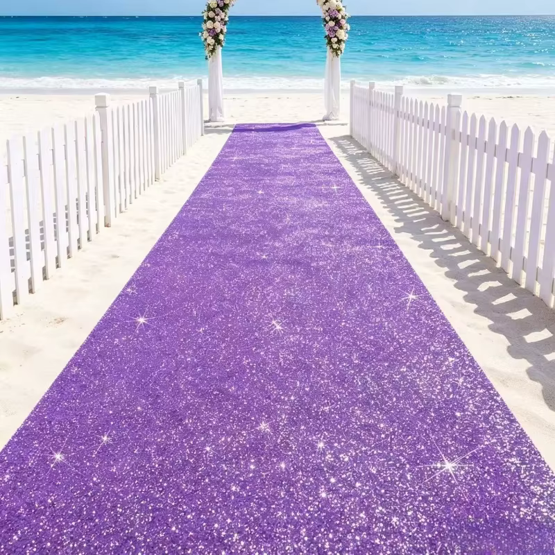 Tapis pailleté violet, idéal pour les mariages en extérieur ou en intérieur, les fêtes de jardin, le