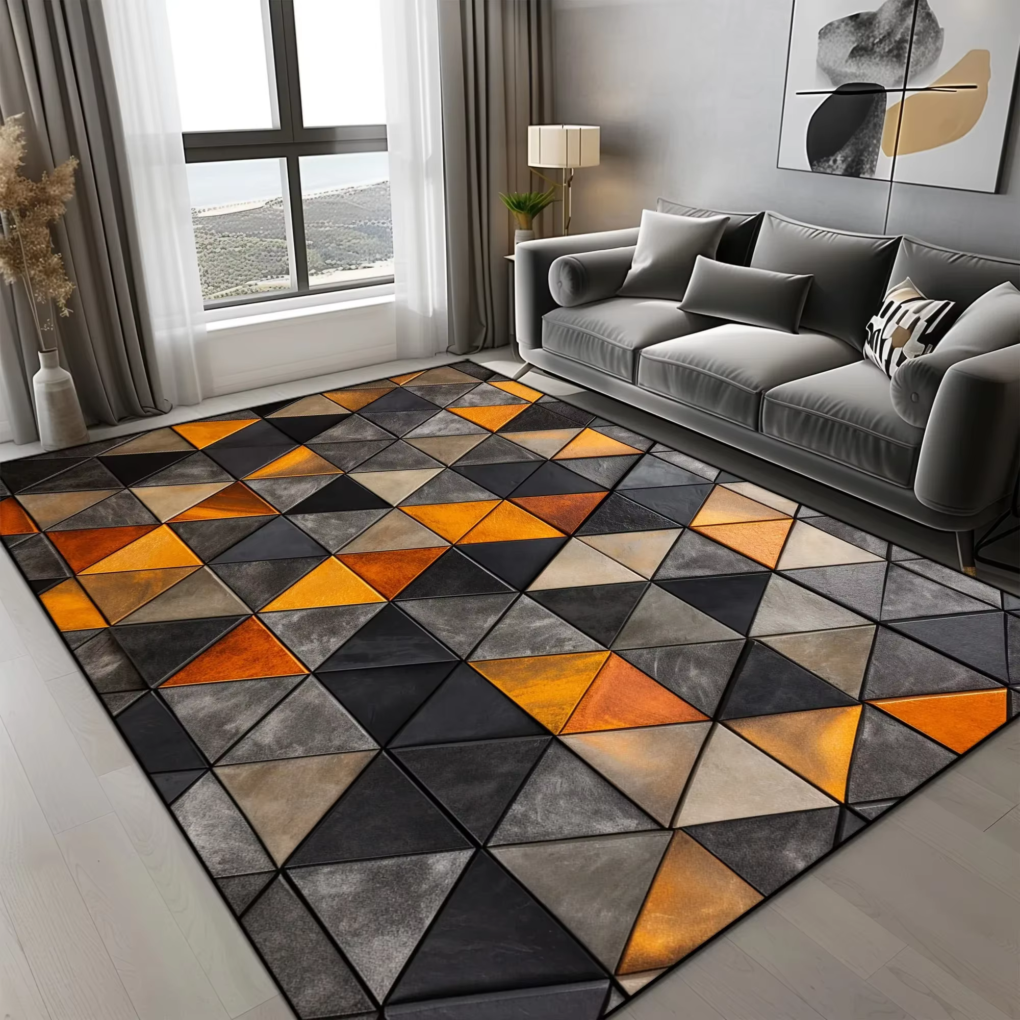 Tapis géométrique Orange pour salon, décoration de luxe moderne, tapis de maison pour chambre à couc
