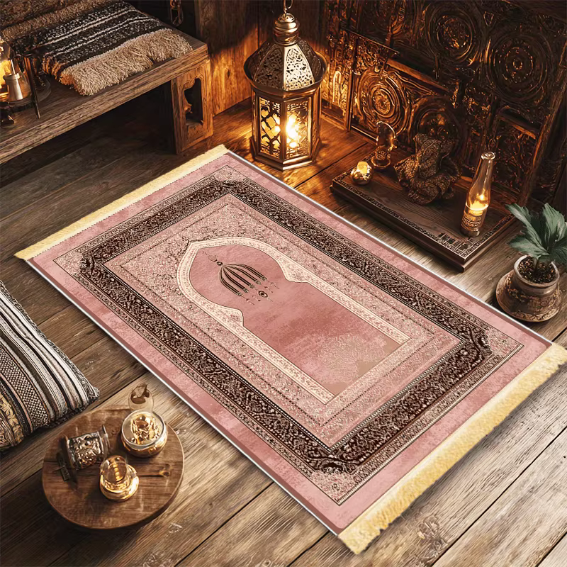 Tapis de prière musulman VIKAMA à motif d'arche rose, tapis décoratif pour entrée et couloir, tapis