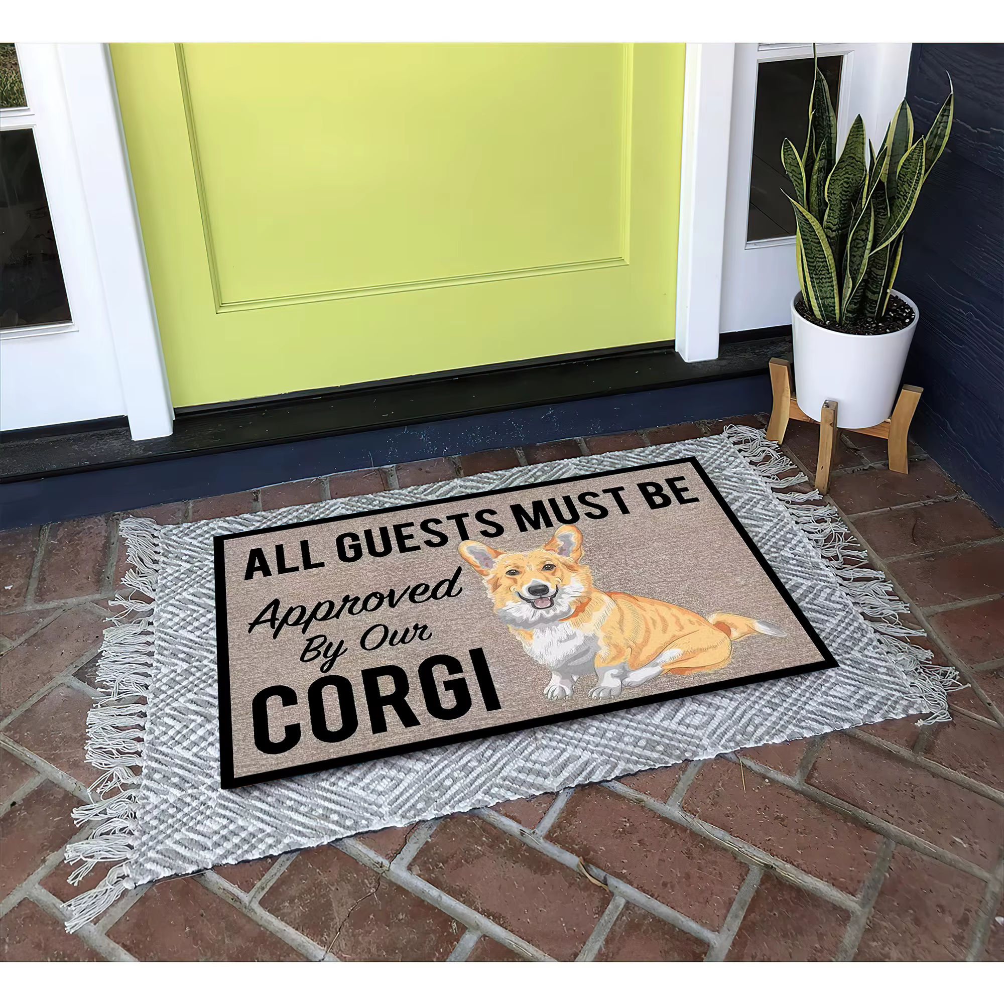 Tous les invités doivent être approuvés par notre paillasson Corgi, support en caoutchouc antidérapa