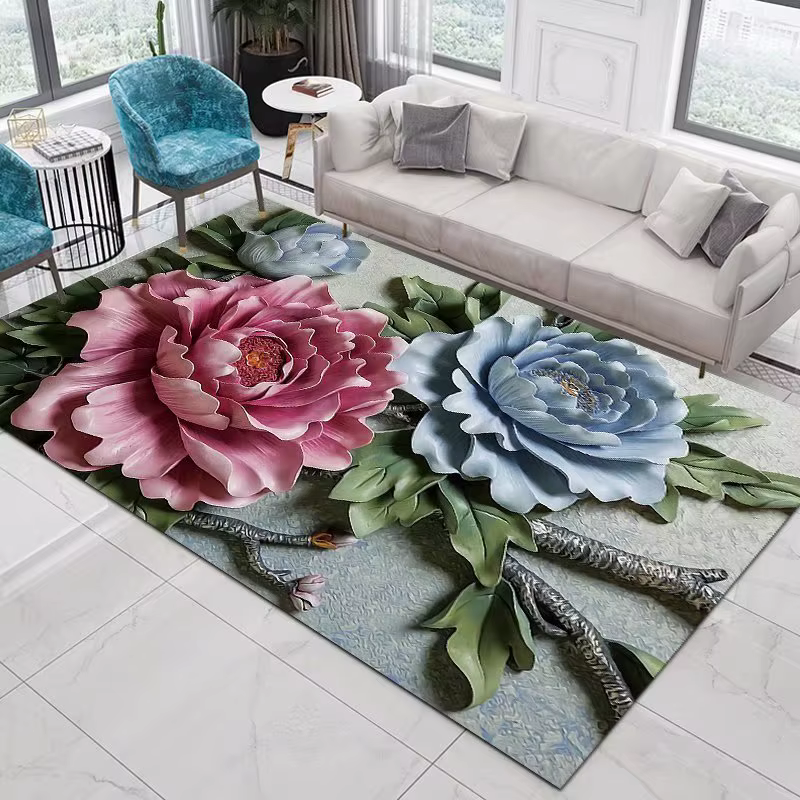 Tapis imprimé en 3D pour porte d'entrée, fleur, rose, pivoine, pastorale, tapis à fourrure, tapis de