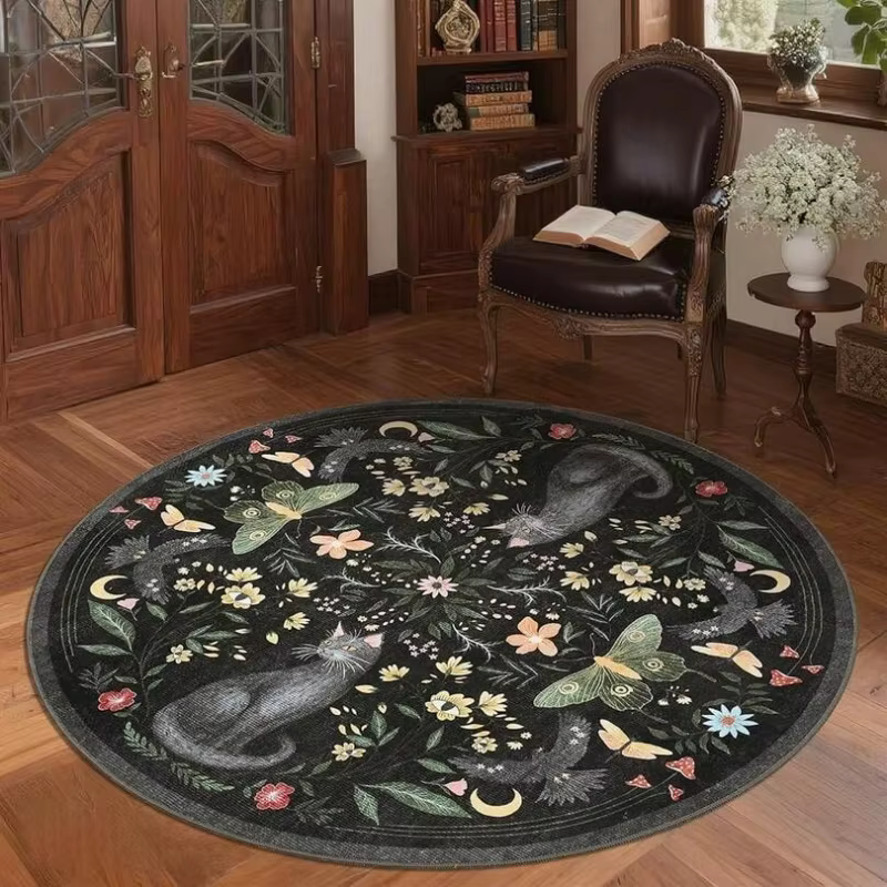 Tapis rond beige clair à motif floral Pastel Branch, antidérapant, doux, tapis de sol circulaire, dé