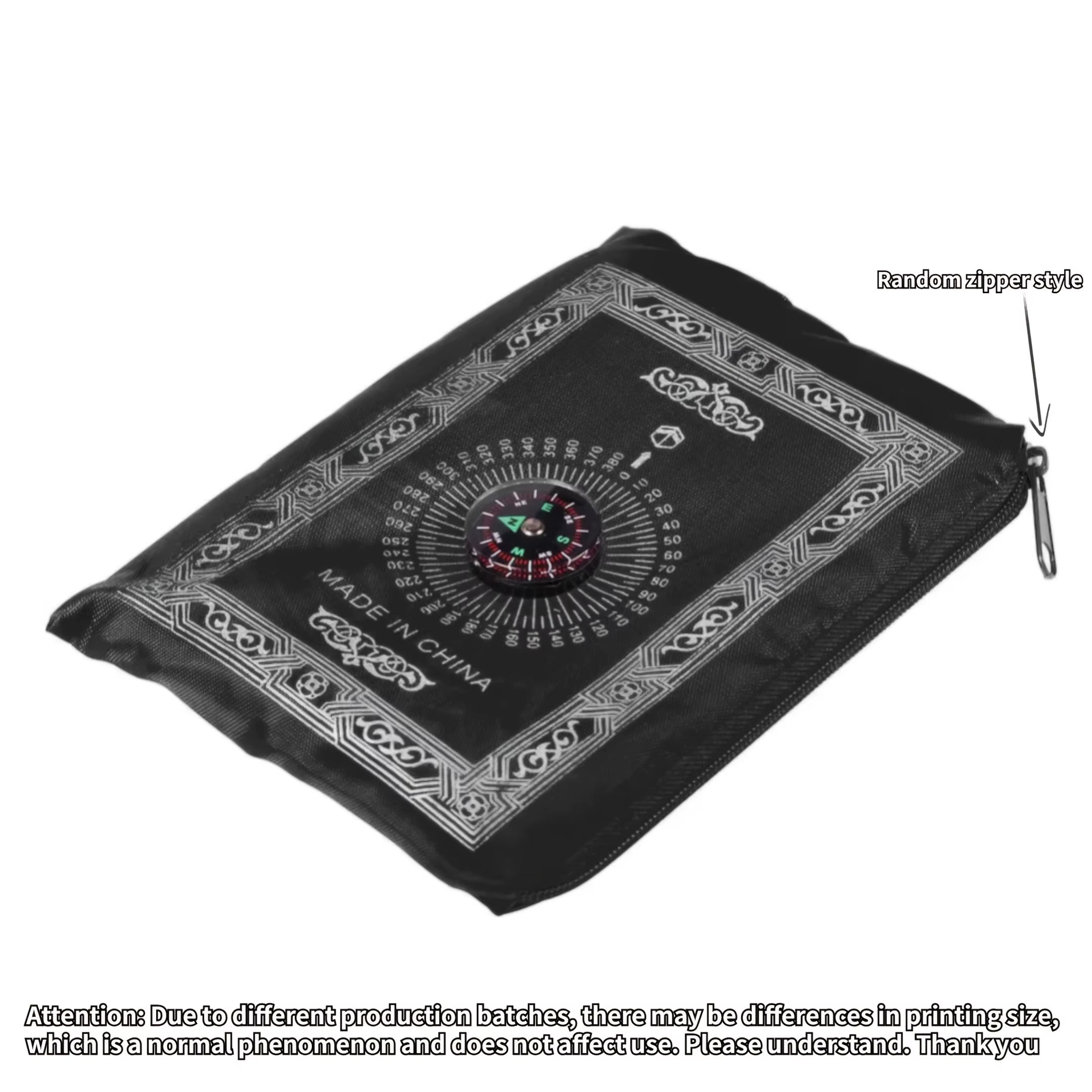 Tapis de prière portable en polyester tressé, motif simple avec boussole, dans une pochette, pour vo
