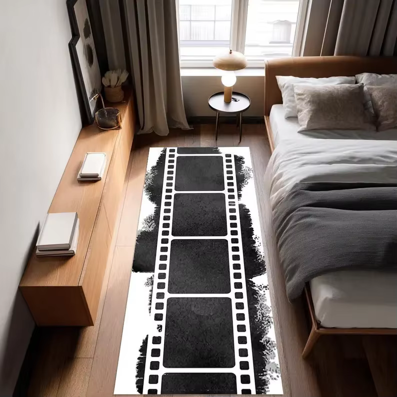 Tapis de sol vintage à thème cinéma, motif de film, décoration de la maison, tapis de sol à motif de