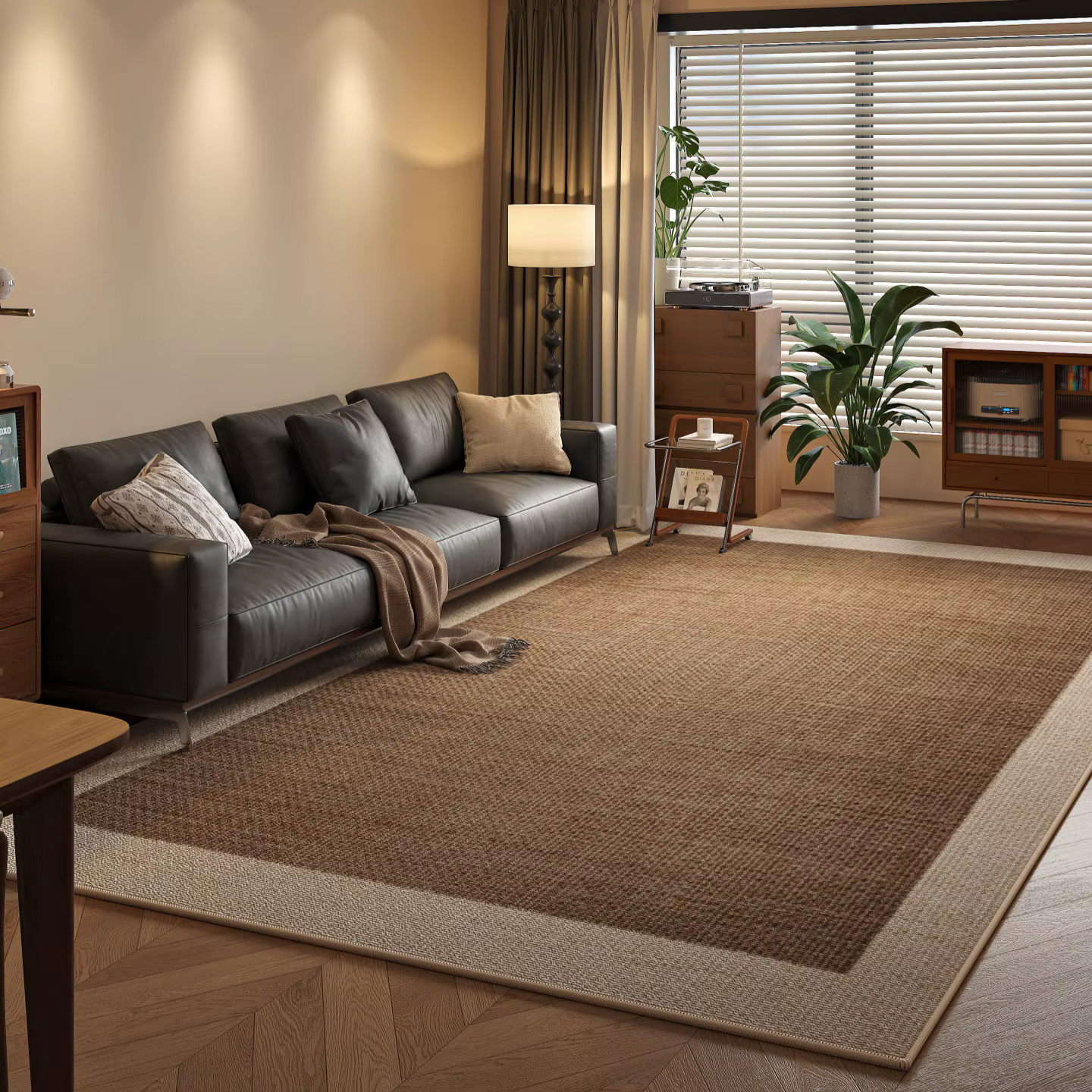 Tapis imprimé en Jute tissé marron, moderne et minimaliste, adapté au salon, canapé, décoration de l