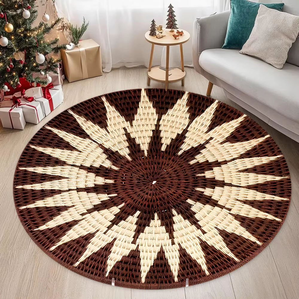 Tapis rond tissé à motifs géométriques, décor ethnique, antidérapant, Durable, pour salon, chambre à