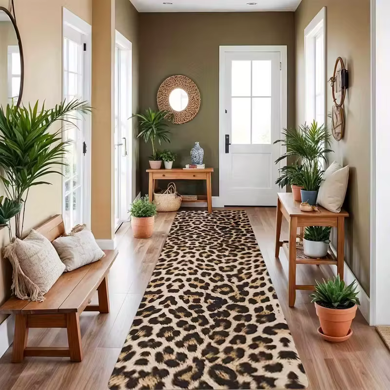 Tapis résistant aux taches imprimé léopard, pour chambre à coucher, chevet, couloir, fenêtre, sol, d