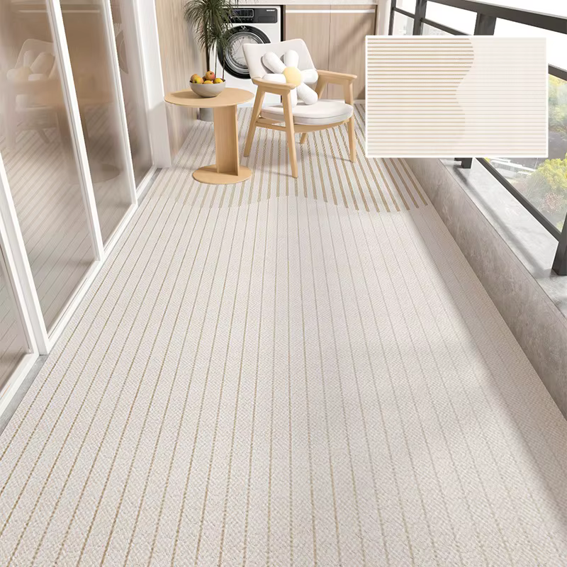 Tapis de sol de balcon imperméable, protection solaire, antidérapant, Texture de ligne en cuir Pvc, 