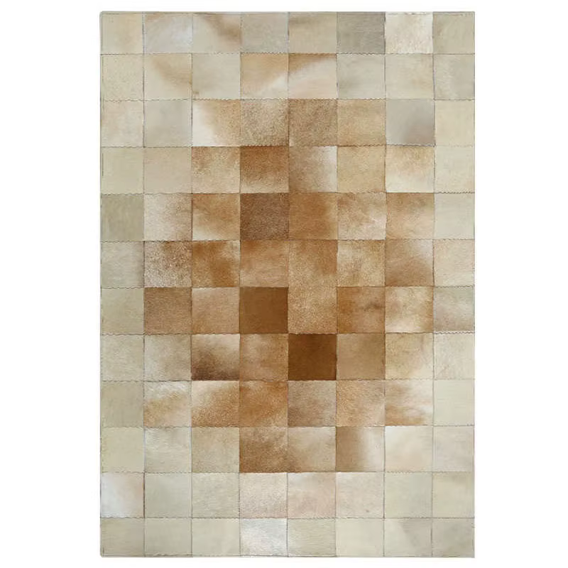 Grand tapis en patchwork de cuir de vachette à motif dégradé pour la maison, idéal pour les chambres