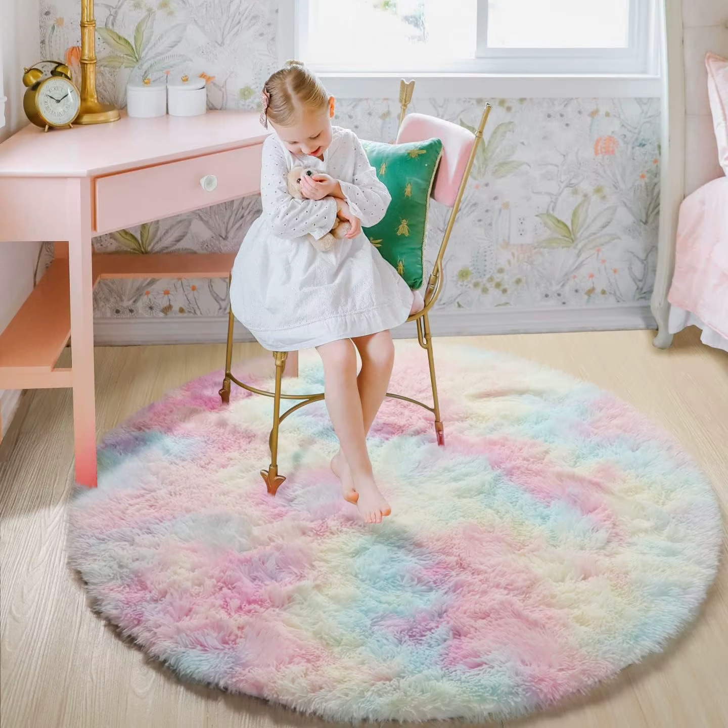 100/120/140/160 tapis rond moelleux doux tapis pour enfants filles chambre princesse château peluche