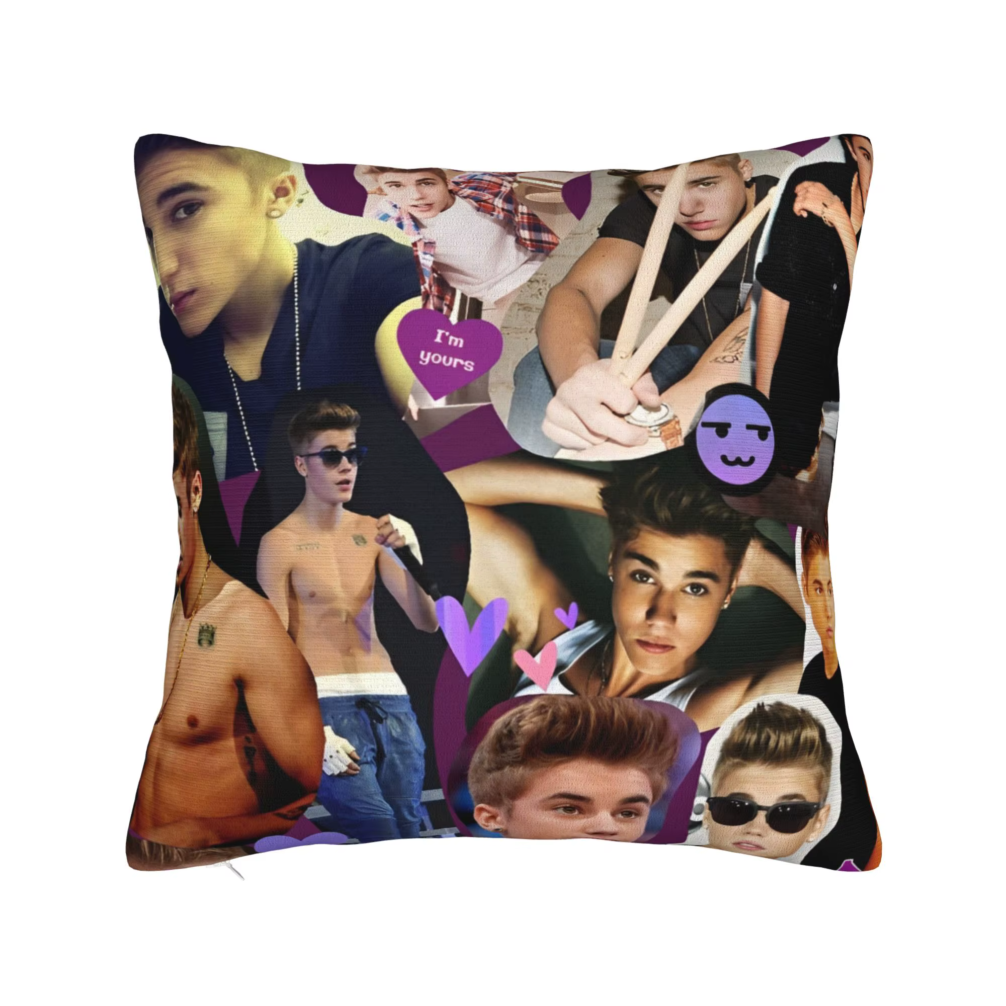 Housse de coussin décorative en polyester doux avec fermeture éclair, motif Justin Bieber, 45x45cm