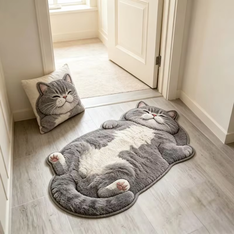 1 Pièce Tapis Chat Mignon et Moelleux, Tapis de Chevet en Peluche pour Chambre, Tapis de Sol Doux An
