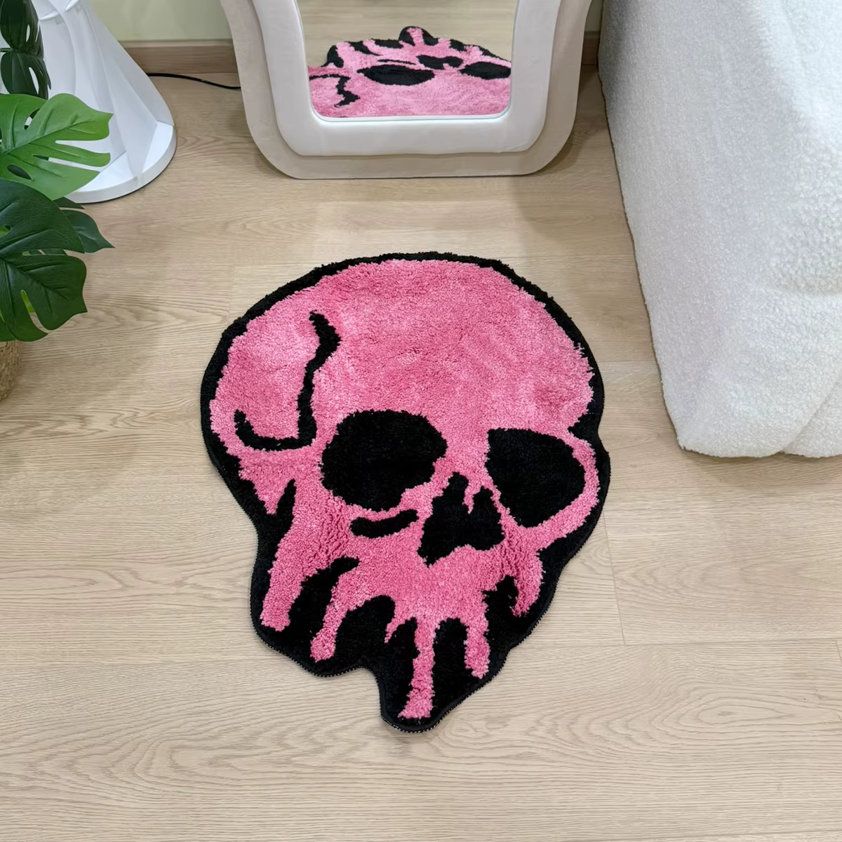 Tapis capitonné en forme de crâne rose, décoration de maison esthétique gothique, tapis de sol antid