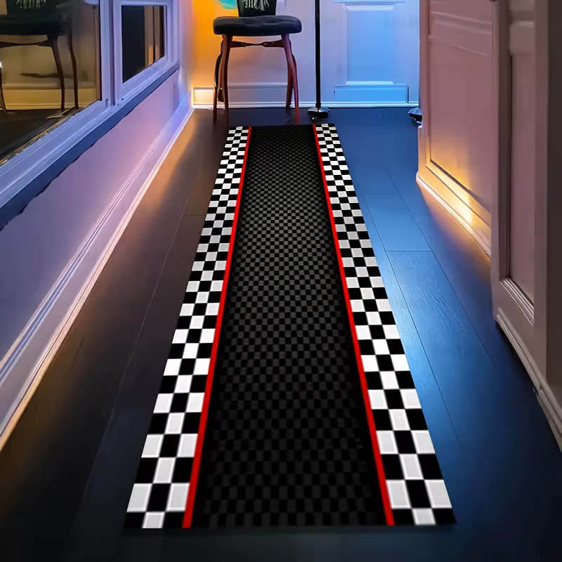 Tapis rayé à carreaux VIKAMA Racing – Tapis de sol résistant aux taches et durable pour salle de jeu
