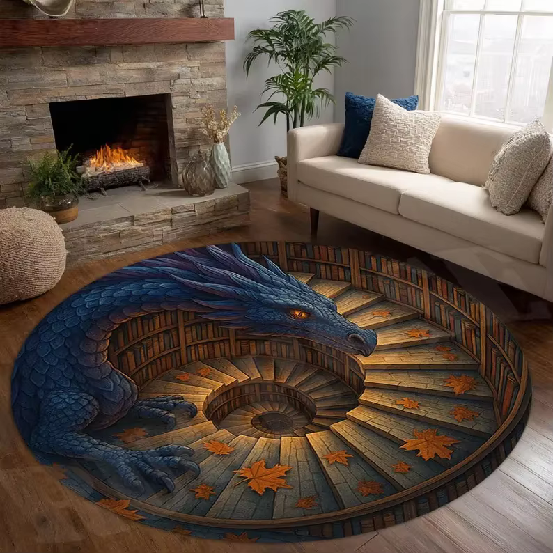 Tapis d'illusion 3D Dragon Mystique, Tapis de sol Fantaisie pour Décoration Gothique, Salon, Chambre