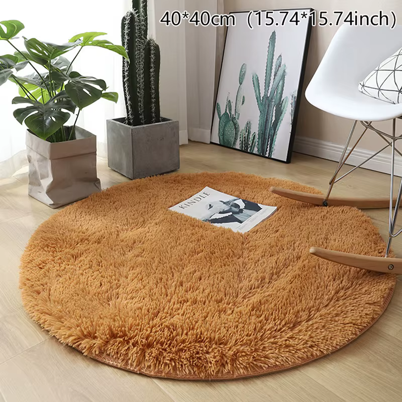 Tapis moelleux en laine lea pour salon, fausse fourrure, polymère rond, tapis longs en peluche pour