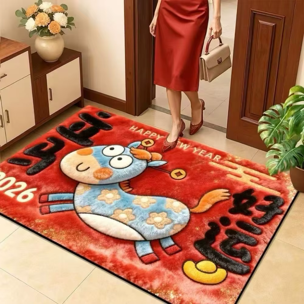 Tapis de sol cheval de dessin animé mots de bénédiction doux 2026 nouvel an tapis antidérapant sécha