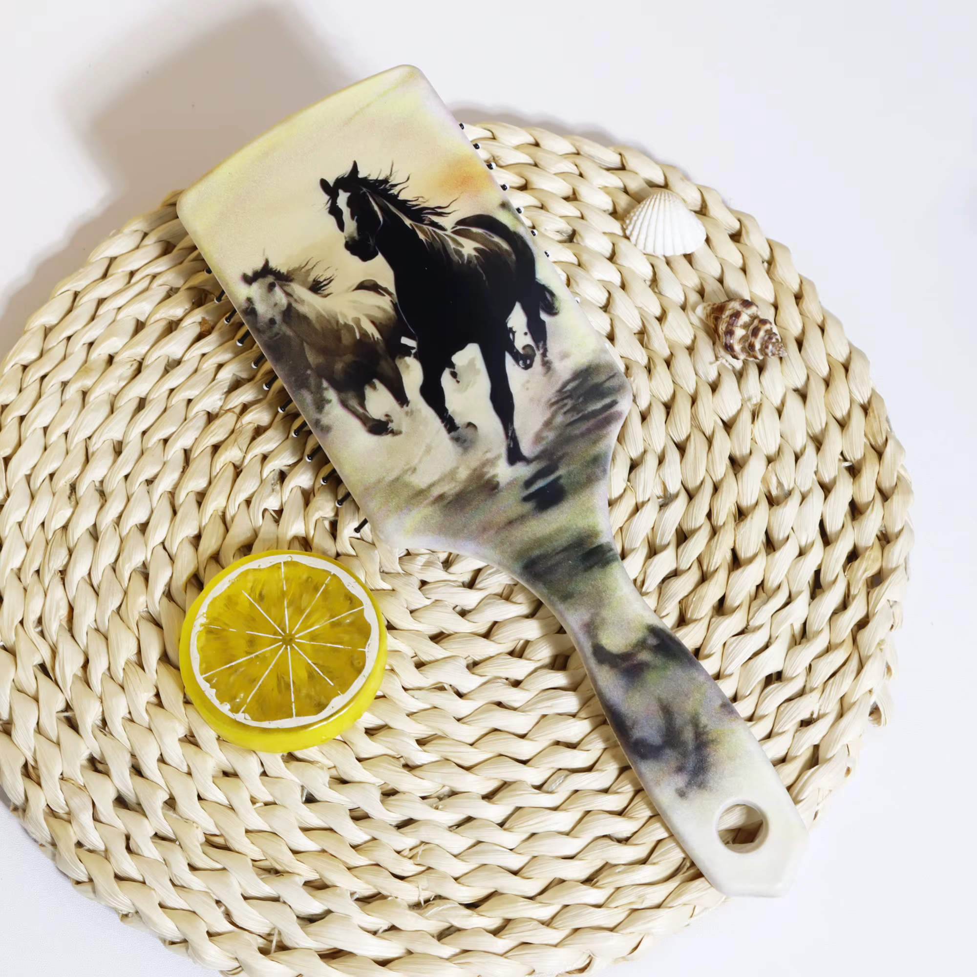 Peigne de massage à coussin d'air imprimé cheval - avec motif de cheval et massage airbag confortabl