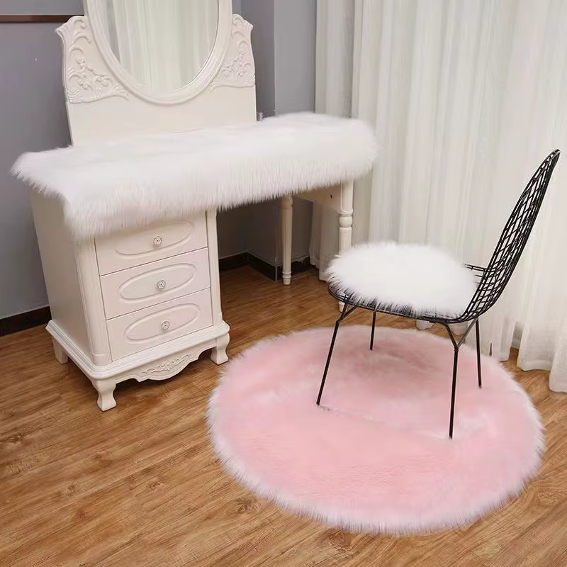 Tapis circulaire pour salon, tapis de sol en imitation laine, tapis circulaire en peluche pour chais