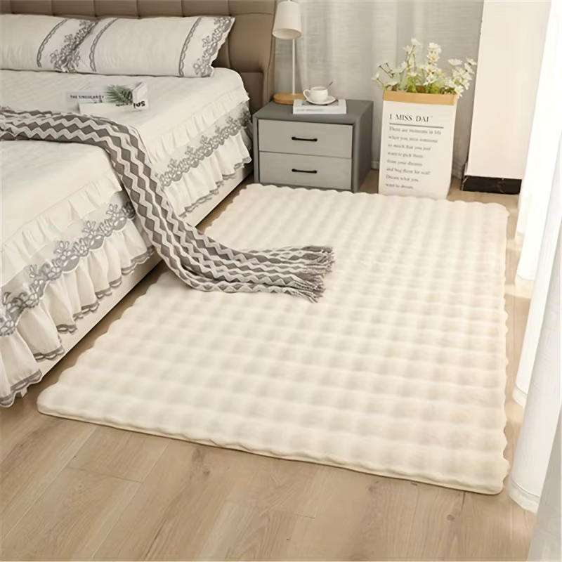 Tapis en polaire bulle épais, lavable, anti-salissure, simple et moelleux pour salon, chambre à couc