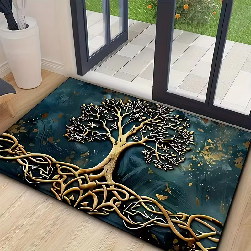 Tapis de bienvenue à motif arbre de vie, rectangulaire, antidérapant, lavable, tapis d'entrée, tapis