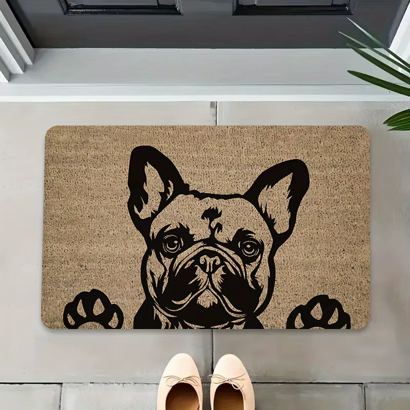 Paillasson extérieur moderne motif Bouledogue Français pour entrée de café boutique, studio de desig