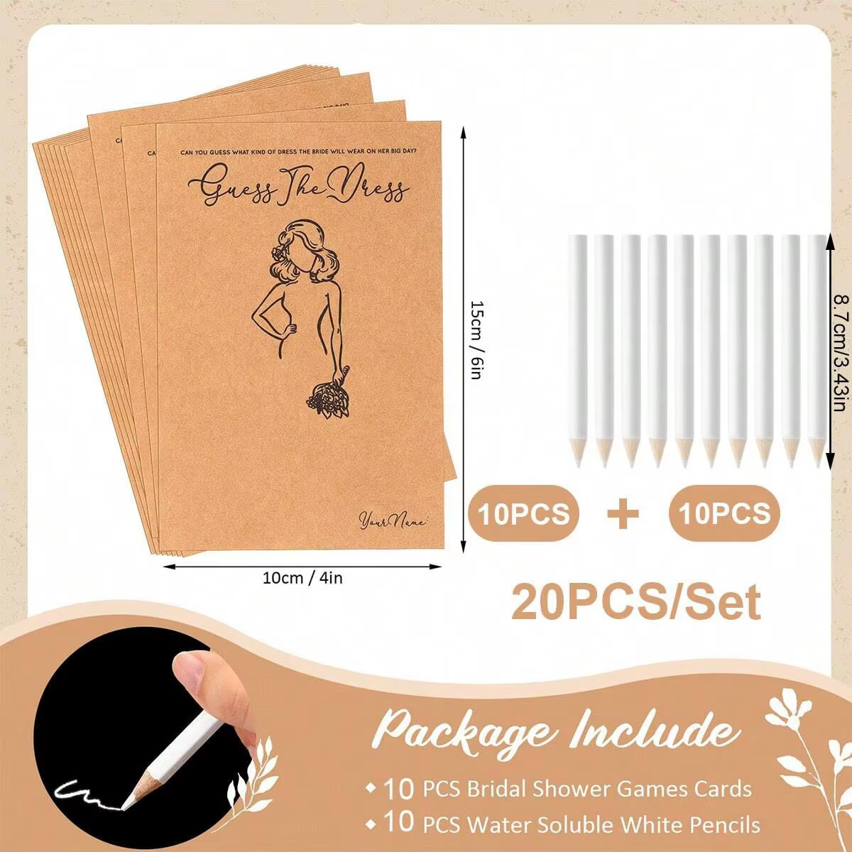 10 jeux de devinettes sur le thème de la robe pour la fête prénuptiale, incluant des cartes de jeu e