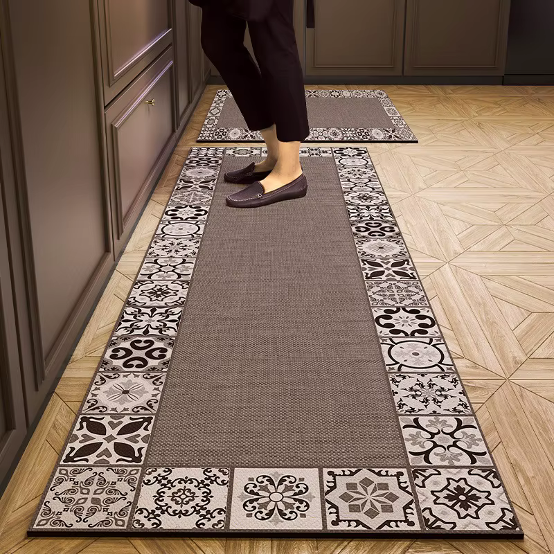 Tapis de sol de cuisine en PVC, style rétro, non ald, résistant à l'huile, cuir imperméable, tapis d