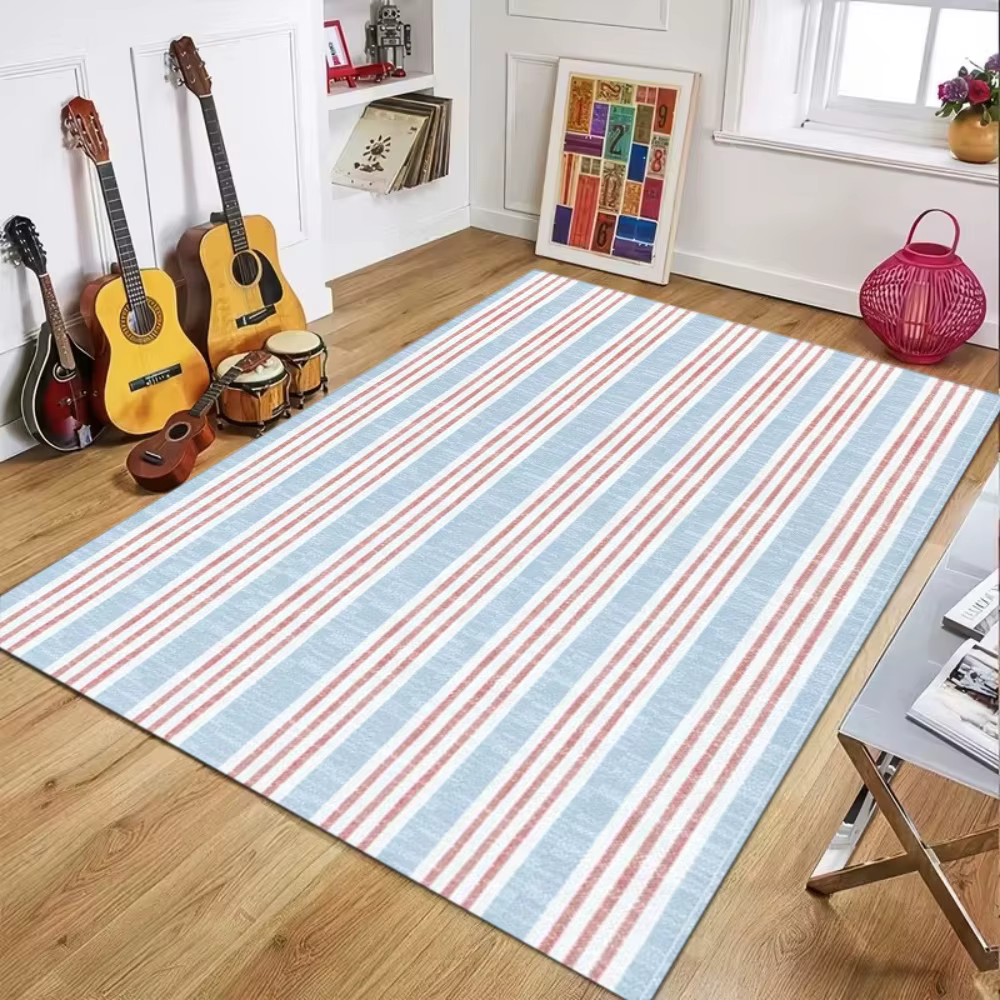 Tapis de sol moderne et doux à rayures marron, grande surface, pour salon, chambre à coucher, Table 
