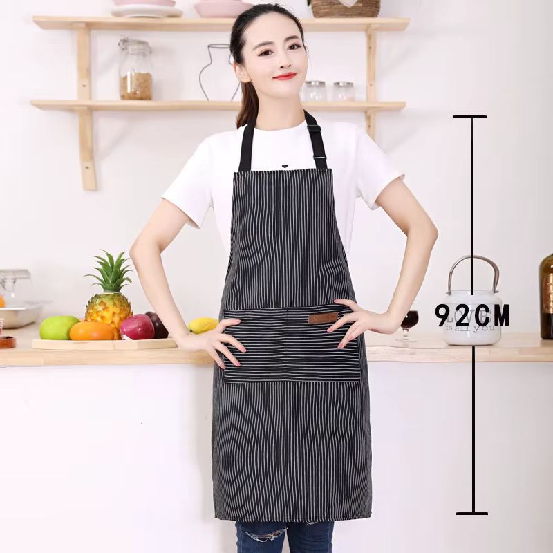 Tablier de cuisine rayé noir et blanc, réglable, résistant à l'huile, avec 2 poches, pour hommes et